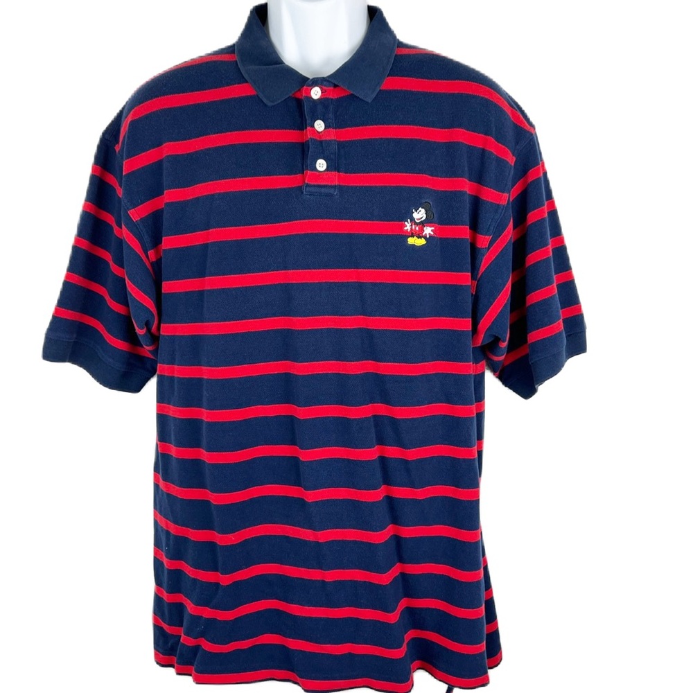 Disney y2K vintage striped polo Navy and Red‎ men’s medium